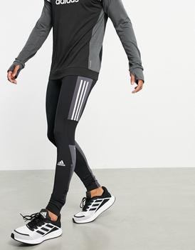 推荐adidas Running tights with grey colour block in black商品