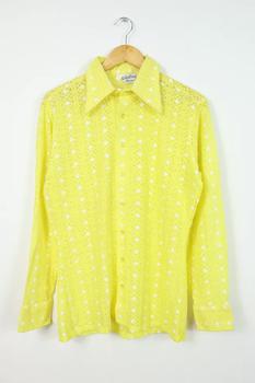 推荐Vintage Yellow Lace Long Sleeve Shirt商品