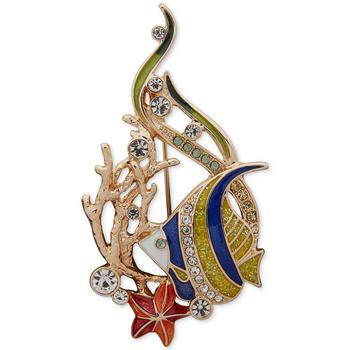 商品Anne Klein | Gold-Tone MultiColor Crystal Fish & Seaweed Pin,商家Macy's,价格¥216图片