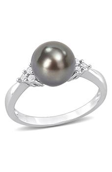 商品DELMAR | Sterling Silver 8-8.5mm Black Tahitian Cultured Pearl Diamond Ring - 0.14 ctw.,商家Nordstrom Rack,价格¥1071图片