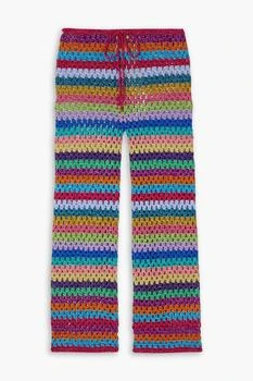 推荐Metallic striped crochet-knit slim-leg pants商品