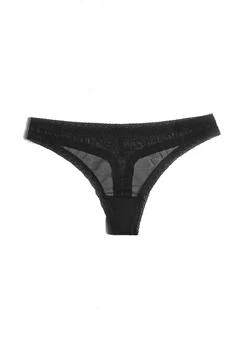 Blush Lingerie | Women's Mesh Lace Trim Thong Panty In Black,商家Premium Outlets,价格¥236