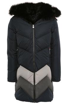 推荐Oversized faux fur-trimmed striped hooded down ski jacket商品