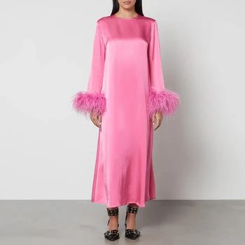 推荐Sleeper Suzi Feather-Trimmed Satin Maxi Dress商品