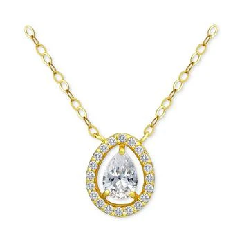Giani Bernini | Cubic Zirconia Pear Halo Pendant Necklace in 18k Gold-Plated Sterling Silver, 16" + 2", Created for Macy's 独家减免邮费