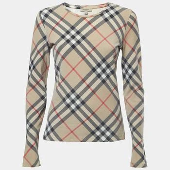 [二手商品] Burberry | Burberry Beige Checked Stretch Cotton Long Sleeve T-Shirt M 8.3折