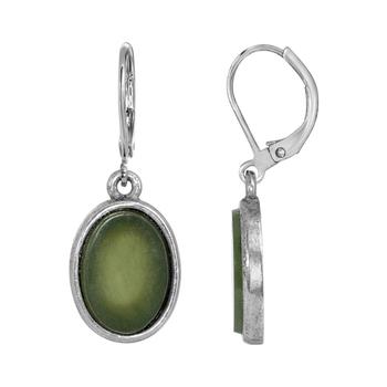 商品Silver-Tone Semi Precious Jade Oval Flat Drop Earrings图片