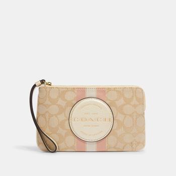 Coach Outlet Dempsey Large Corner Zip Wristlet In Signature Jacquard With Stripe And Coach Patch product img