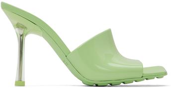 商品Bottega Veneta | Green Pudding Heeled Sandals,商家SSENSE,价格¥6802图片