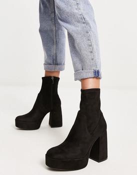 Bershka | Bershka chunky platform heeled ankle boot in black商品图片,