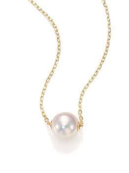 商品8MM White Cultured Akoya Pearl & 18K Yellow Gold Pendant Necklace,商家Saks Fifth Avenue,价格¥7170图片