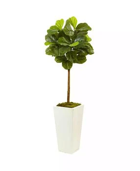 NEARLY NATURAL | 4.5' Fiddle Leaf Fig Real Touch Tree in White Planter,商家Macy's,价格¥1481