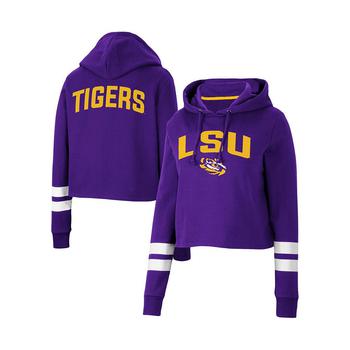 Colosseum | Women's Purple LSU Tigers Throwback Stripe Cropped Pullover Hoodie商品图片,