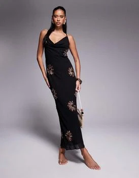 River Island | River Island sequin cowl neck maxi dress in black,商家ASOS,价格¥820