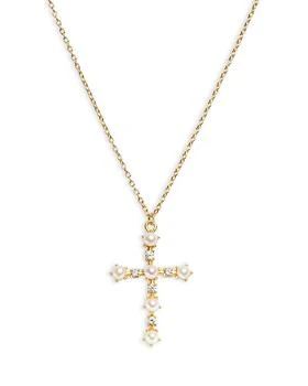 Argento Vivo | Cubic Zirconia & Freshwater Pearl Cross Pendant Necklace in 18K Gold Plated Sterling Silver, 16"-18",商家Bloomingdale's,价格¥438