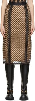 Gucci | Black & Beige GG Net Mid-Length Skirt商品图片,独家减免邮费