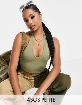 Echo Design是什么牌子, Echo Design | ASOS DESIGN Petite halter neck crop top in khaki商品图片 