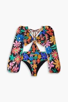 推荐Aster cutout floral-print swimsuit商品