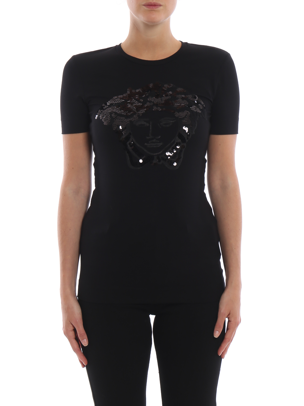 Versace | VERSACE 女士黑色棉质短袖T恤 A80599-A213311-A1008商品图片,独家减免邮费