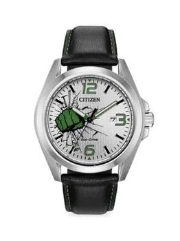 推荐43MM Eco-Drive Stainless Steel & Leather Watch商品