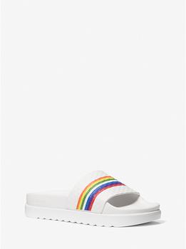 推荐Tyra Rainbow Stripe Embossed Leather Slide Sandal商品