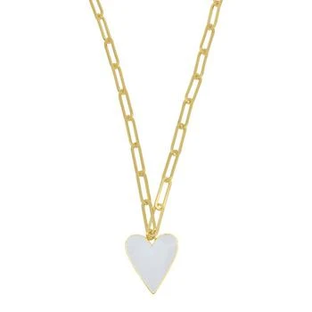 ADORNIA | 20-22" Adjustable 14K Gold Plated White Enamel Heart Paper Clip Chain Necklace 独家减免邮费