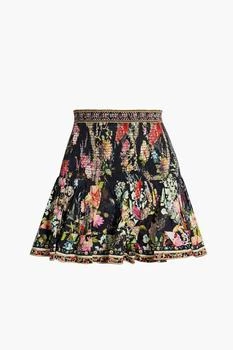 Camilla | Crystal-embellished shirred cotton-poplin mini skirt 5.0折