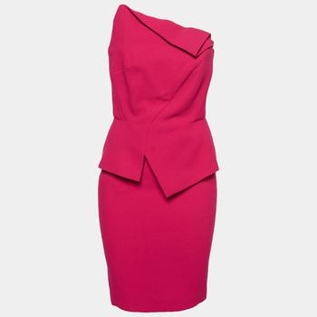 推荐Roland Mouret Cherry Pink Crepe Asymmetrical Strapless Dress M商品