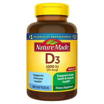 商品Nature Made | 维生素 D3 1000 IU （25 mcg） 软胶囊大瓶装330粒,商家Walgreens,价格¥148图片