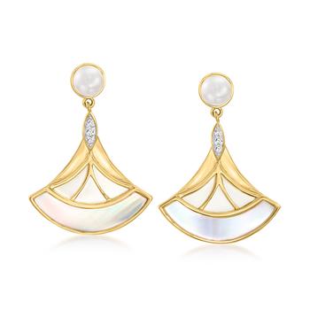 Ross-Simons | Ross-Simons Pink and White Mother-Of-Pearl, 5-5.5mm Cultured Pearl and . White Topaz Fan Drop Earrings in 18kt Gold Over Sterling商品图片,4.5折