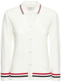 thom browne衬衫, Thom Browne | 3/4 Sleeve Textured Cotton Knit Cardigan商品图片 额外8折, 额外八折