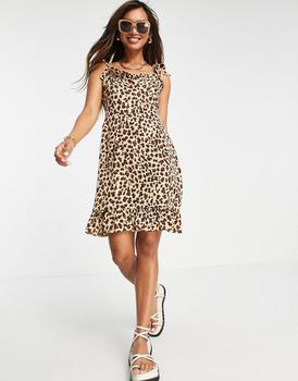 推荐Urban Threads tie strap satin mini dress in leopard print商品