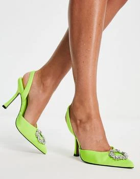 ASOS | ASOS DESIGN Poppy embellished slingback high heeled shoes in lime 4.2折, 独家减免邮费