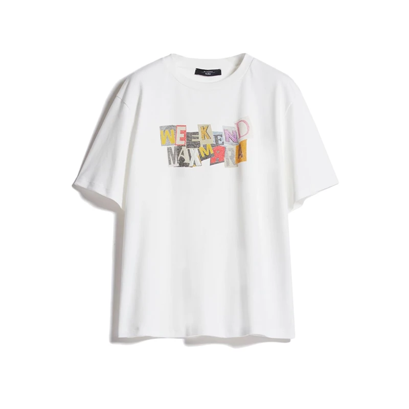 推�荐【现货】麦丝玛拉 SCENA系列 女士白色纯棉彩LogoT恤WE5971033706001商品