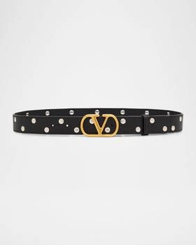 Valentino | VLogo Signature Calfskin Leather Belt, 30mm,商家Neiman Marcus,价格¥6655