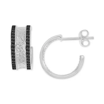Macy's | Black Spinel Hammered Texture Small Hoop Earrings (3/4 ct. t.w.) in Sterling Silver, 0.55",商家Macy's,价格¥749