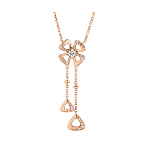   BVLGARI/宝格丽  Fiorever 系列 18k金玫瑰金镶嵌钻石四瓣花朵项链357137,价格$4462.14