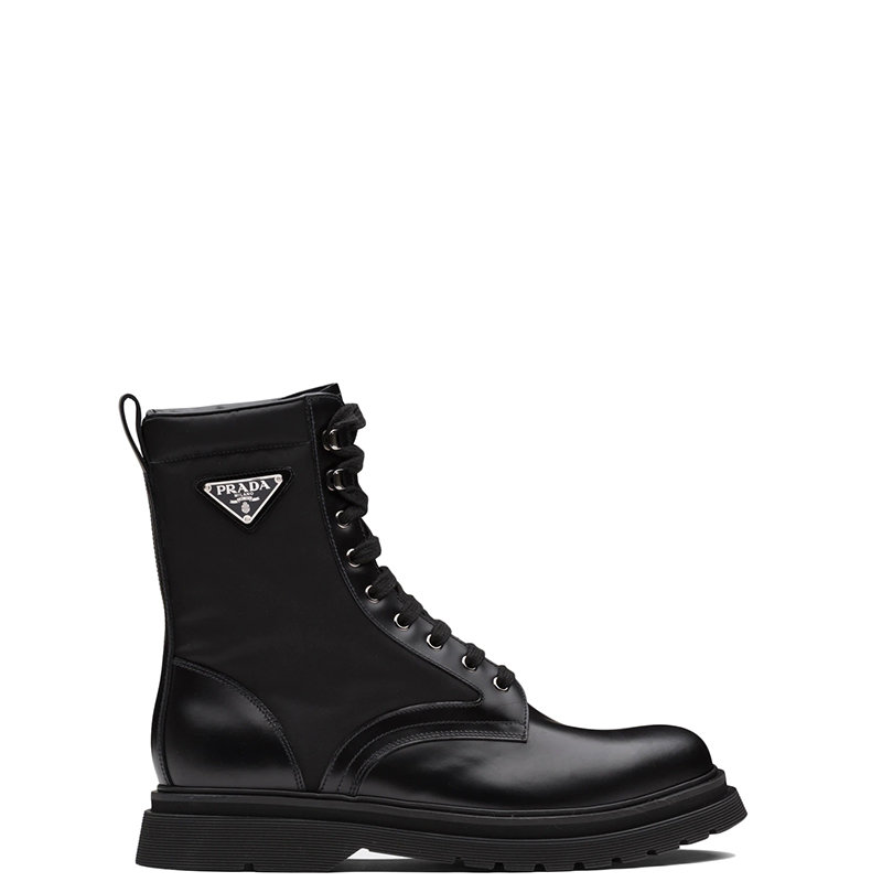 Prada | 【预售3-7天】PRADA/普拉达 22年春夏新款 男士黑色Rois皮革和尼龙喷砂效果系带短靴马丁靴2UE011_3LFR_F0002商品图片,8折, 包邮包税