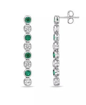 Macy's | Lab Grown Emerald and Lab Grown White Sapphire Bezel Set Drop Earrings in Sterling Silver,商家Macy's,价格¥561