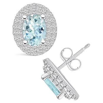 Macy's | Aquamarine (1-3/8 ct. t.w.) and Diamond (1/2 ct. t.w.) Halo Stud Earrings in 14K White Gold,商家Macy's,价格¥21157