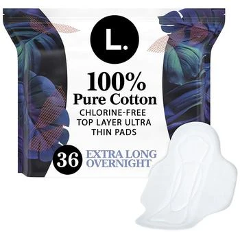 L. | Ultra Thin Pads for Women, 100% Pure Cotton Top Layer Pads with Wings Unscented, Extra Long Overnight,商家Walgreens,价格¥106