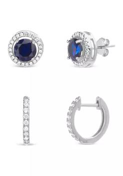 商品Sterling Silver Lab Created Blue Sapphire and Cubic Zirconia Earring Set,商家Belk,价格¥146图片