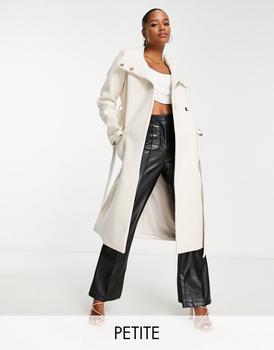 商品Forever New Petite | Forever New Petite funnel neck wrap tie smart coat in cream,商家ASOS,价格¥480图片