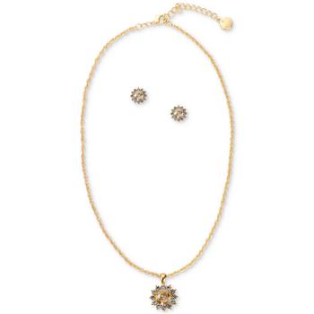 Charter Club | Gold-Tone Crystal Sun Pendant Necklace & Button Earrings Set, Created for Macy's商品图片,2.9折