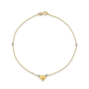 商品Macy's | Puffed Heart with Beads Anklet in 14k Yellow and White Gold,商家Macy's,价格¥3578图片