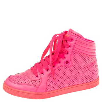 古驰高帮鞋, [二手商品] Gucci | Gucci Neon Pink Leather Interlocking G High Top Sneakers Size 36.5商品图片 6.3折, 满1件减$100, 满减