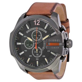推荐Diesel Mega Chief Black Dial Brown Leather Mens Quartz Watch DZ4343商品