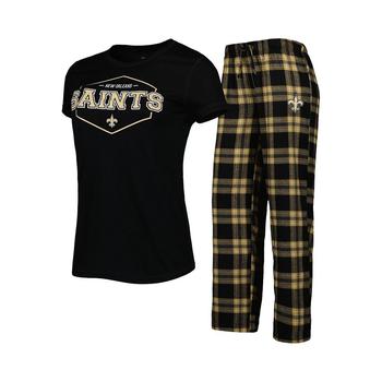 商品Women's Black, Gold New Orleans Saints Plus Size Badge T-shirt and Pants Sleep Set图片