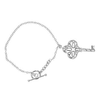 商品1/20 cttw Diamond Charm Bracelet Brass With Rhodium Plating Key Design图片