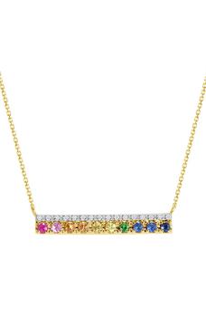 推荐14K Gold Rainbow Sapphire Bar Pendant Necklace商品